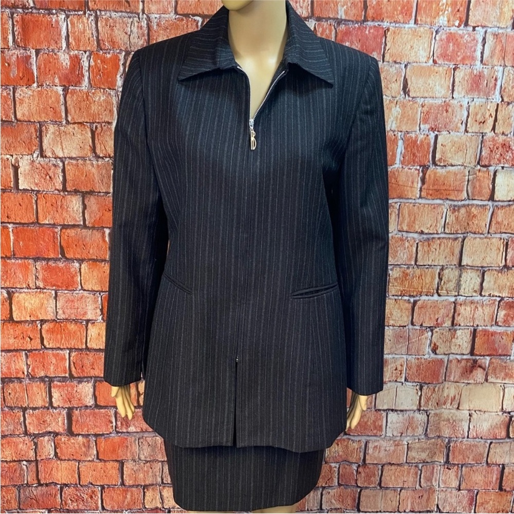 Harve Benard Vintage 80’s Wool Pinstriped Blazer Skirt Suit